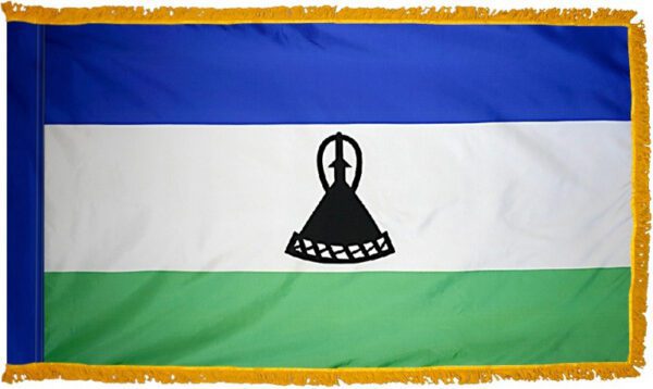 Lesotho flag with fringe - for indoor use