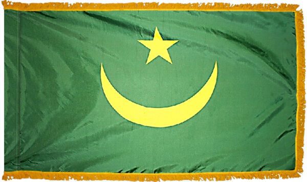 Mauritania flag with fringe - for indoor use
