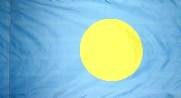 Palau flag with pole sleeve - for indoor use