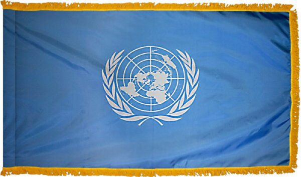 United nations flag with fringe - for indoor use