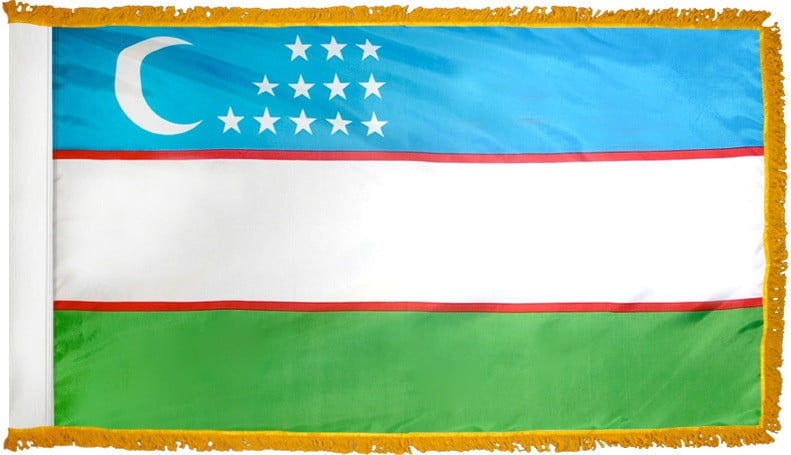 Uzbekistan Flag with Fringe - For Indoor Use