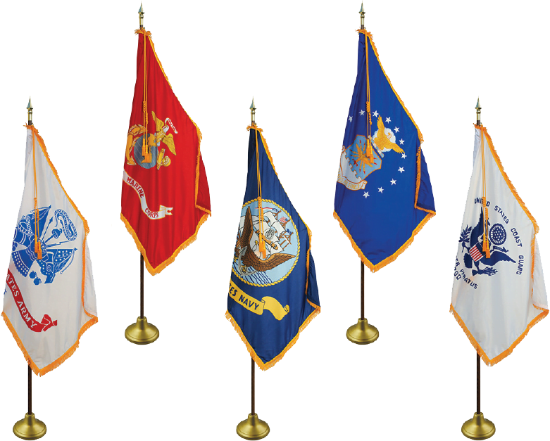 Military Flag Set - Deluxe Oak Flagpole